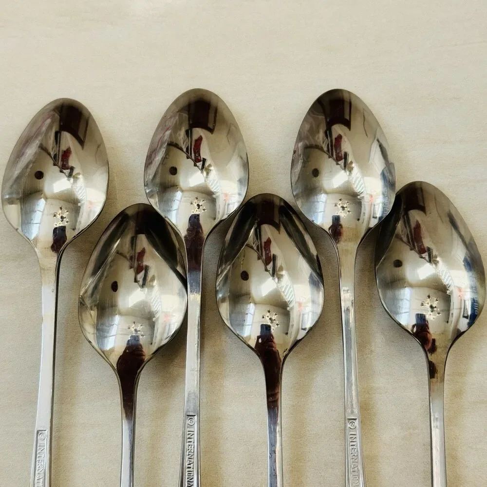6pc INTERNATIONAL Gran Royal Stainless Iced Tea Spoon 7 1/2” Glossy Replacement